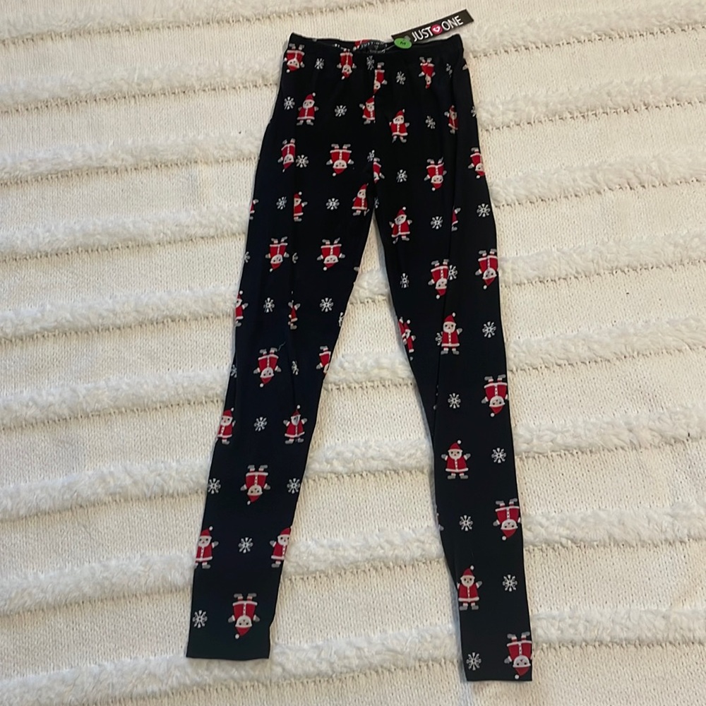 Just one leggings pajama bottoms Santa snowflake Christmas boys girls size M new